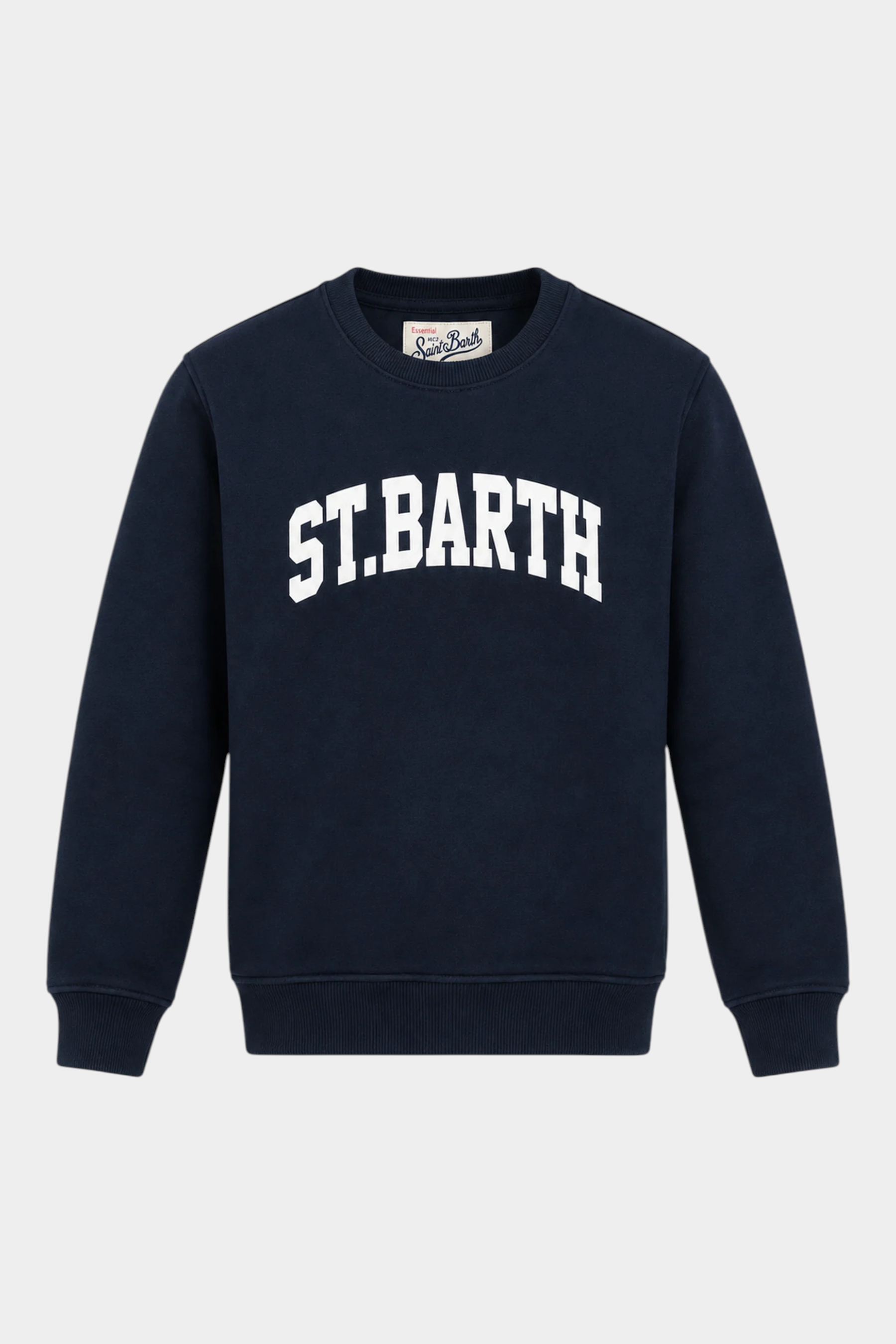 Felpa Follower SRL Hutton blu navy in misto cotone con stampa St. Barth bianca in stile college e girocollo