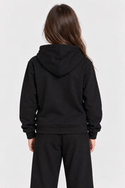 Bambina indossa felpa con cappuccio nera Follower SRL vista posteriore