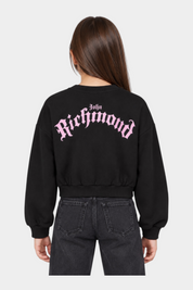 Felpa girocollo nera Follower SRL per bambina con logo John Richmond rosa sul retro e vestibilità cropped