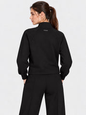 Felpa full zip nera da donna Follower SRL con logo GUESS sul retro e maniche a sbuffo