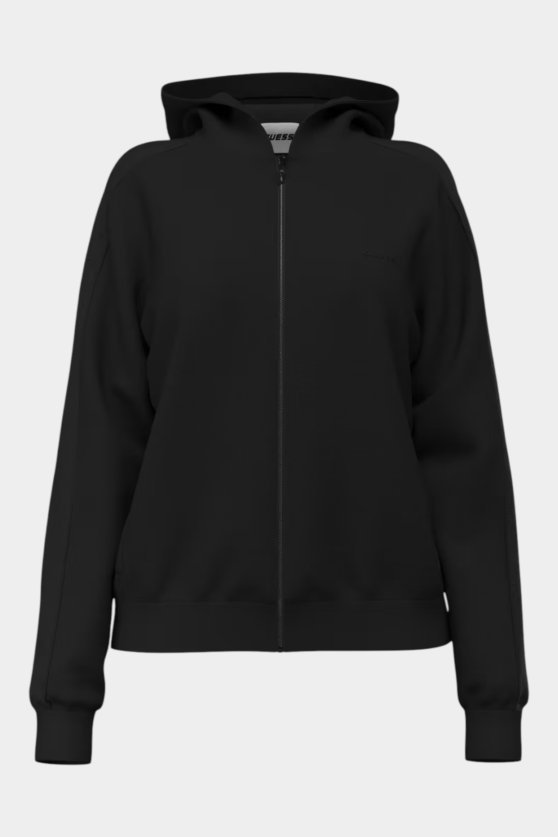 Felpa con cappuccio e zip intera nera da donna firmata Follower SRL con logo discreto sul petto