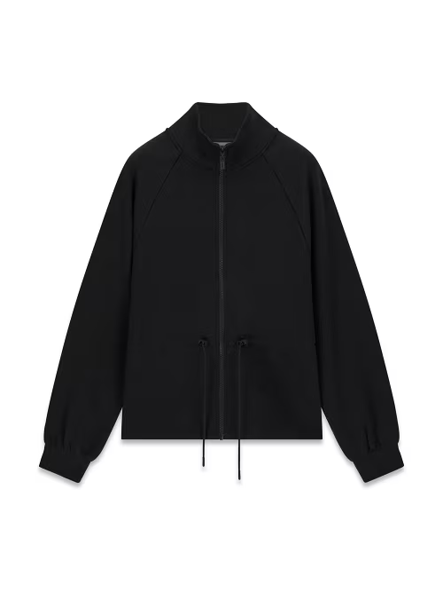 Felpa full zip da donna nera GUESS con coulisse in vita, proposta da Follower SRL