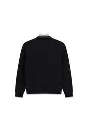 Felpa full zip da uomo nera GUESS vista posteriore con colletto a righe, proposta da Follower SRL