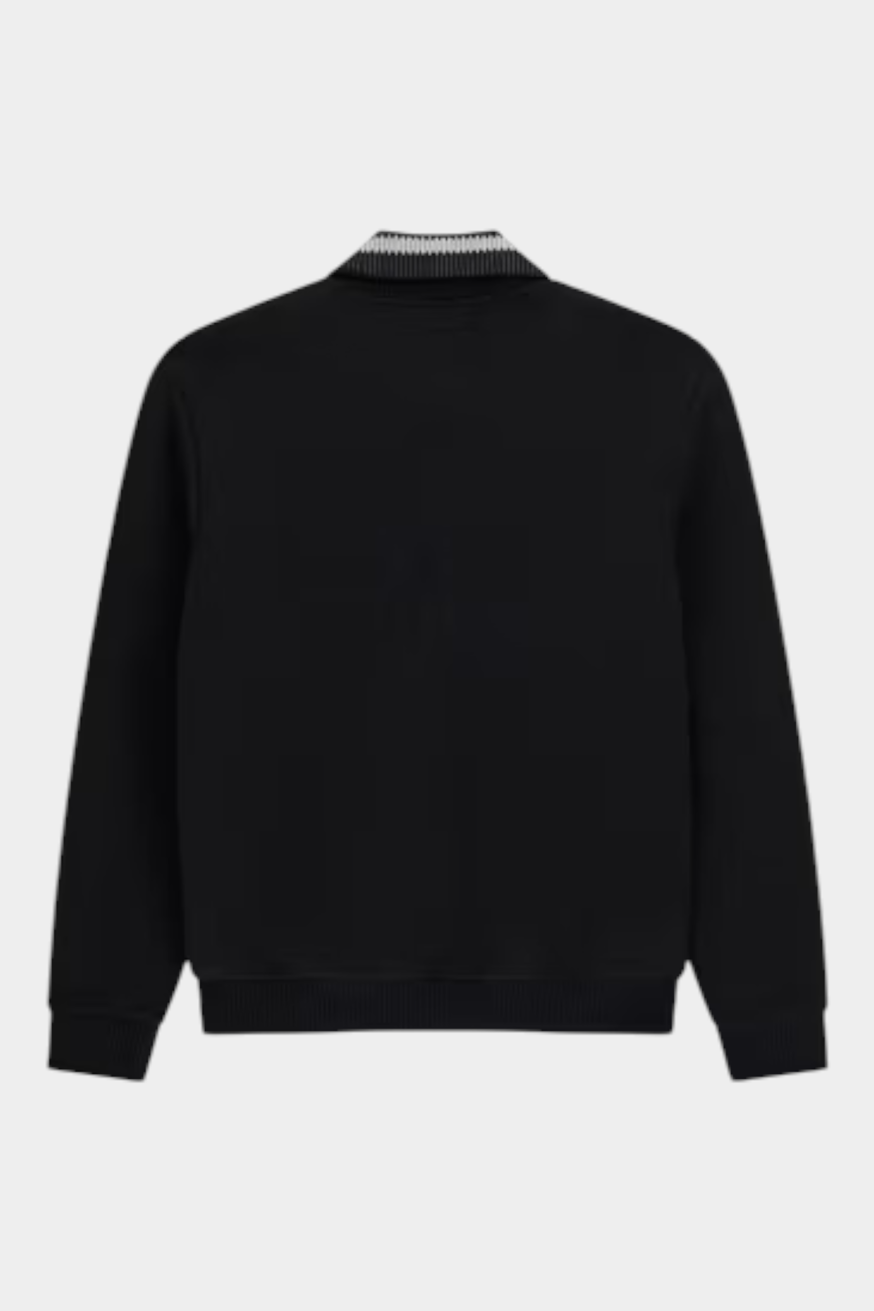 Felpa full zip da uomo nera GUESS vista posteriore con colletto a righe, proposta da Follower SRL
