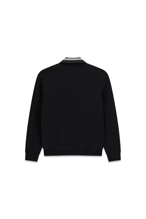 Felpa full zip da uomo nera GUESS vista posteriore con colletto a righe, proposta da Follower SRL