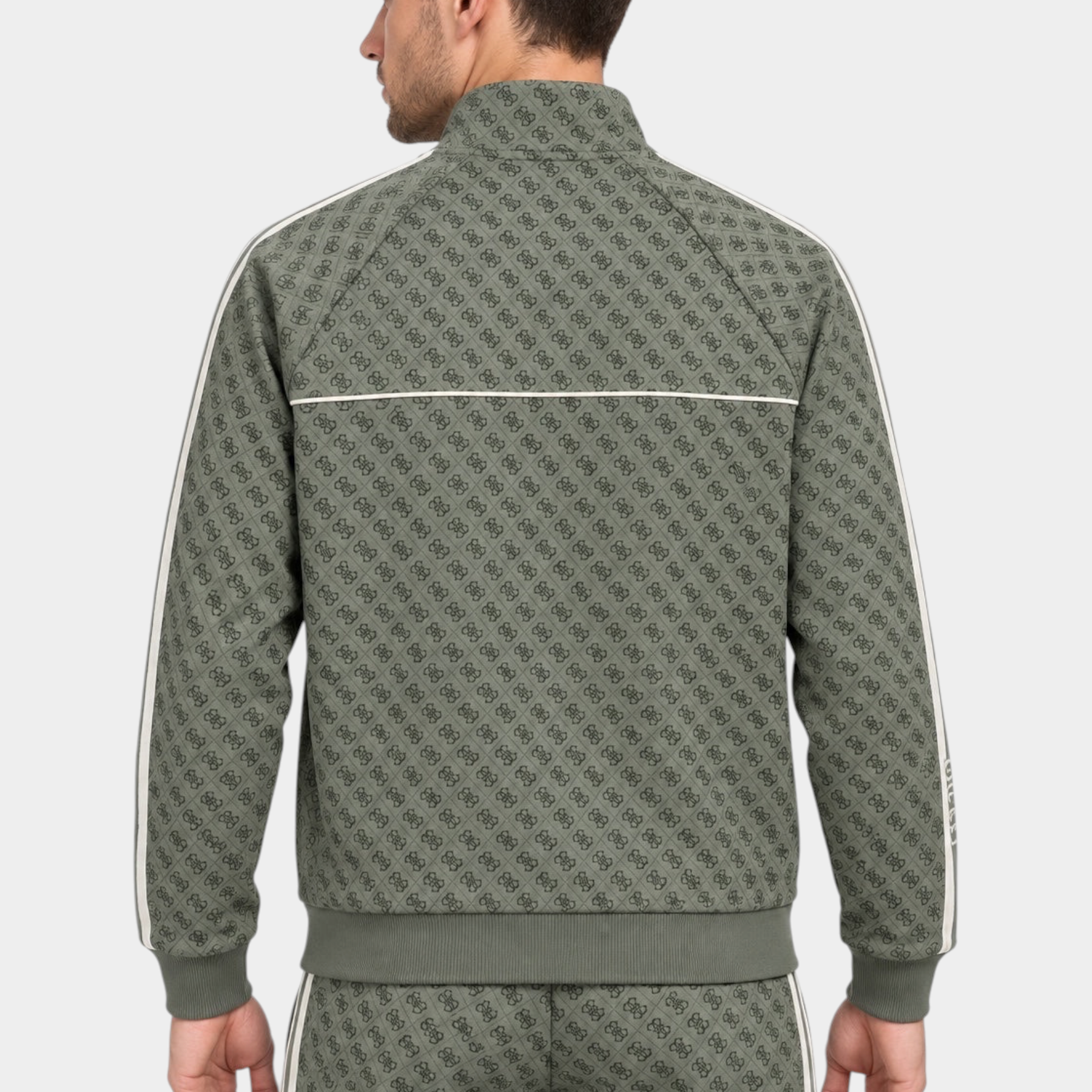 Felpa full zip Follower SRL da uomo verde con stampa logo iconico all-over e bande laterali bianche