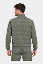 Felpa full zip Follower SRL da uomo verde con stampa logo iconico all-over e bande laterali bianche