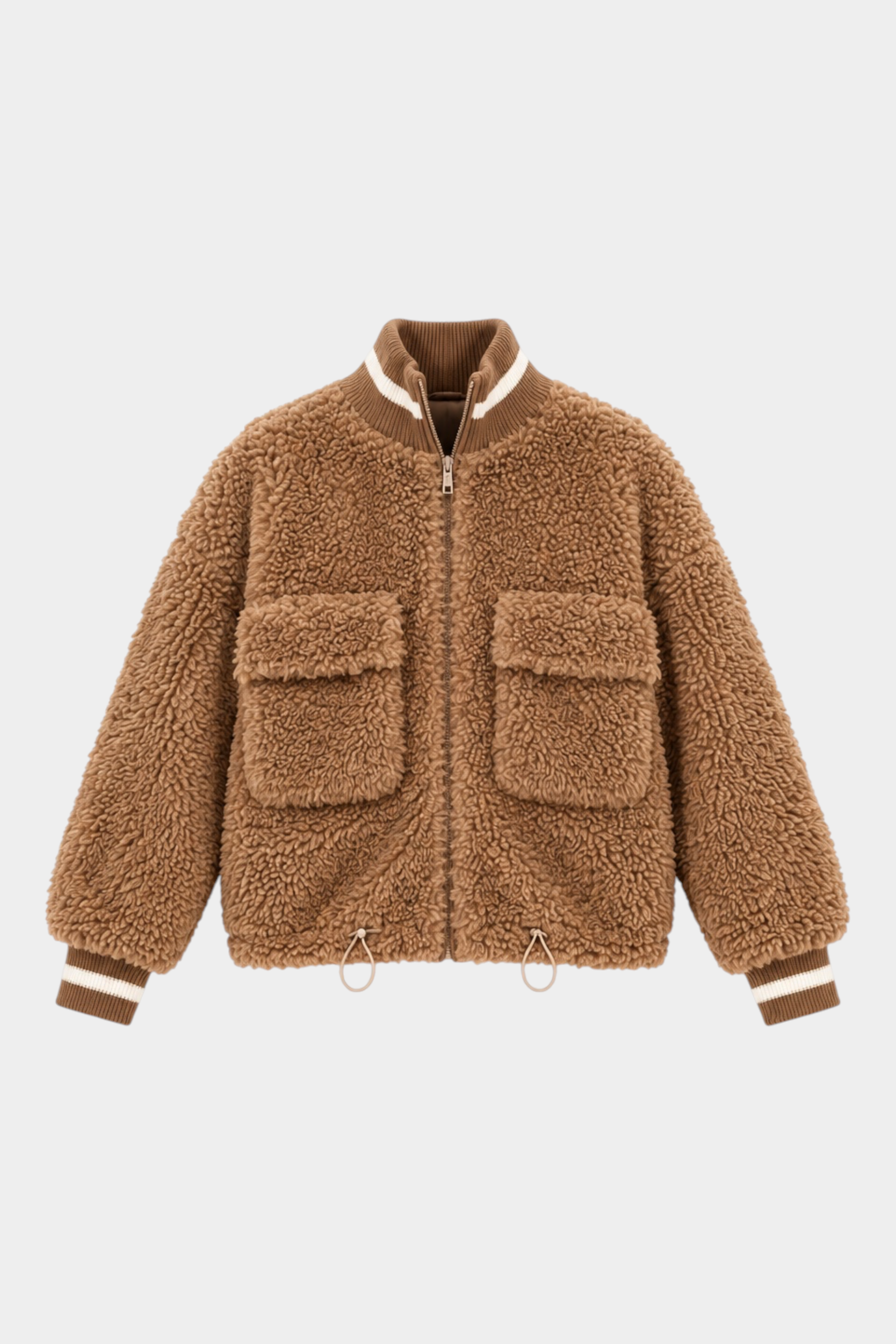 Giacca bomber Follower SRL in finta pelliccia di montone marrone con tasche frontali e chiusura a zip