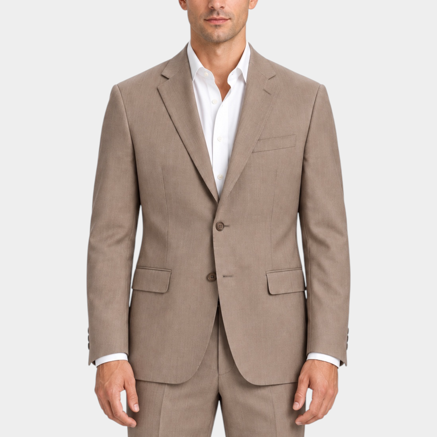 Giacca monopetto beige GUESS indossata da un modello, stile elegante per Follower SRL