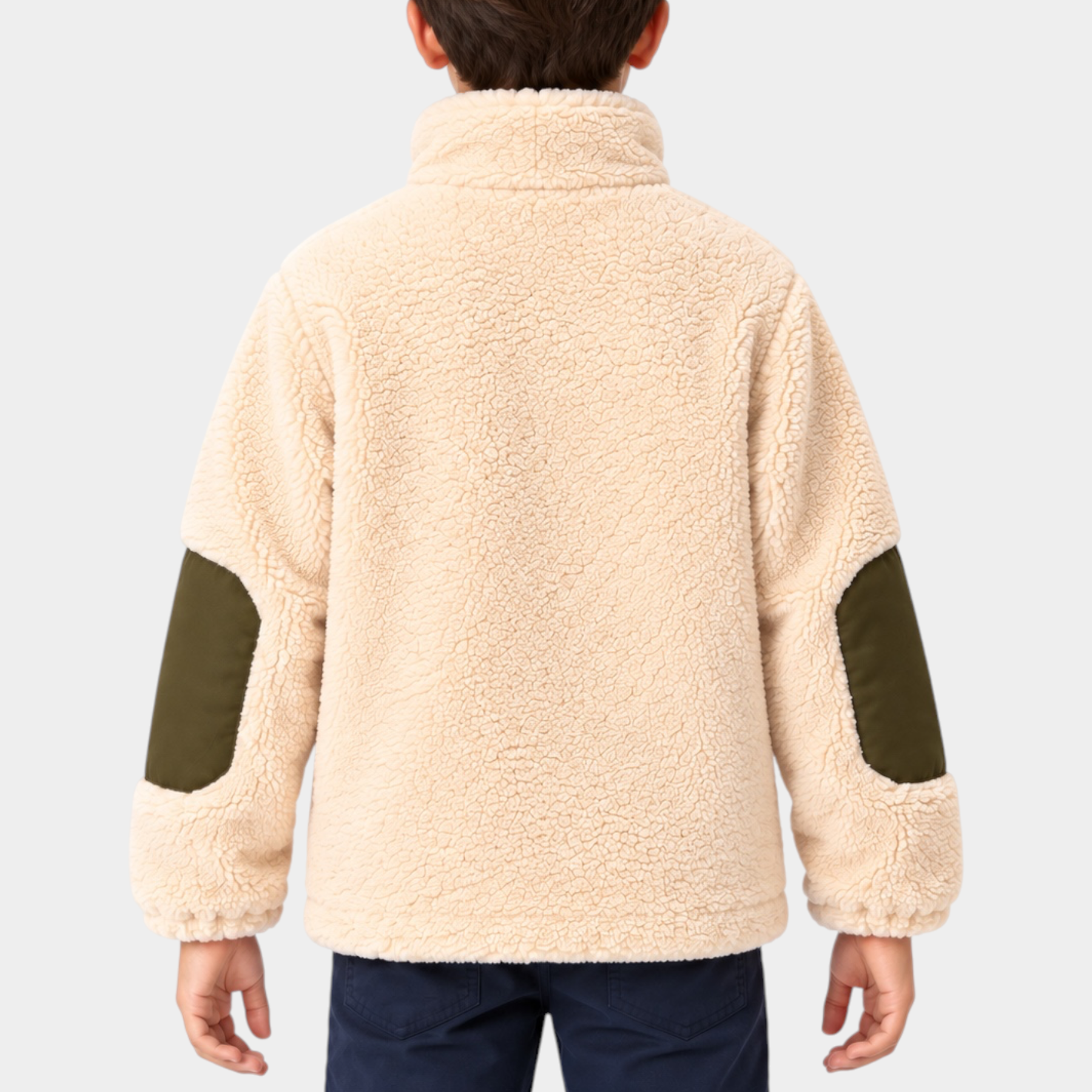 Giacca in pile avorio Follower SRL per bambino con toppe verdi sui gomiti vista posteriore