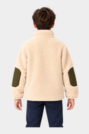 Giacca in pile avorio Follower SRL per bambino con toppe verdi sui gomiti vista posteriore