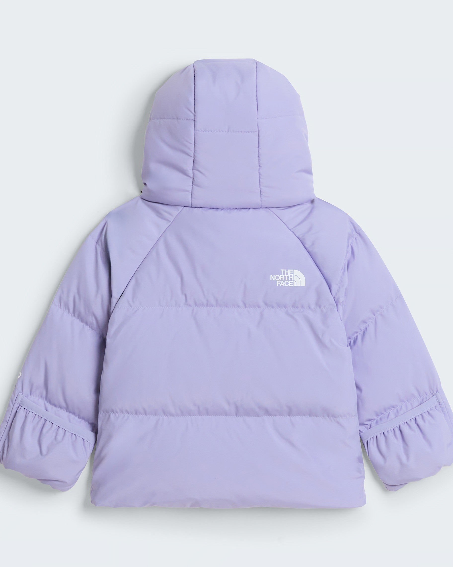 Giacca in piumino Follower SRL color viola con cappuccio e logo The North Face sul retro