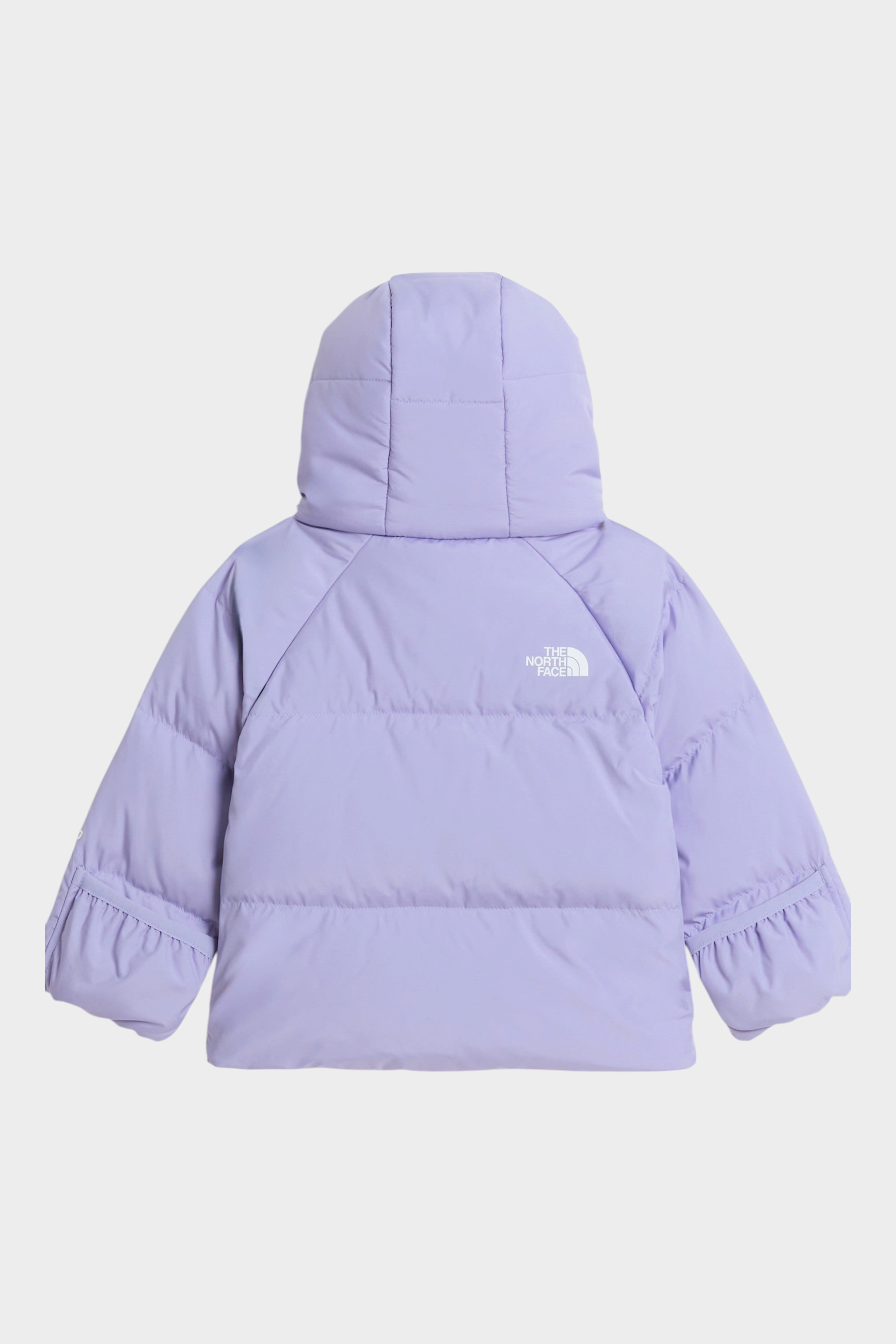 Giacca in piumino Follower SRL color viola con cappuccio e logo The North Face sul retro