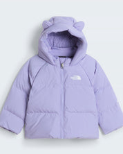 Giacca in piumino Follower SRL The North Face viola con cappuccio foderato in pile e dettagli a forma di orecchie