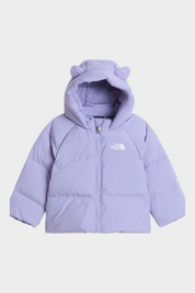 Giacca in piumino Follower SRL The North Face viola con cappuccio foderato in pile e dettagli a forma di orecchie