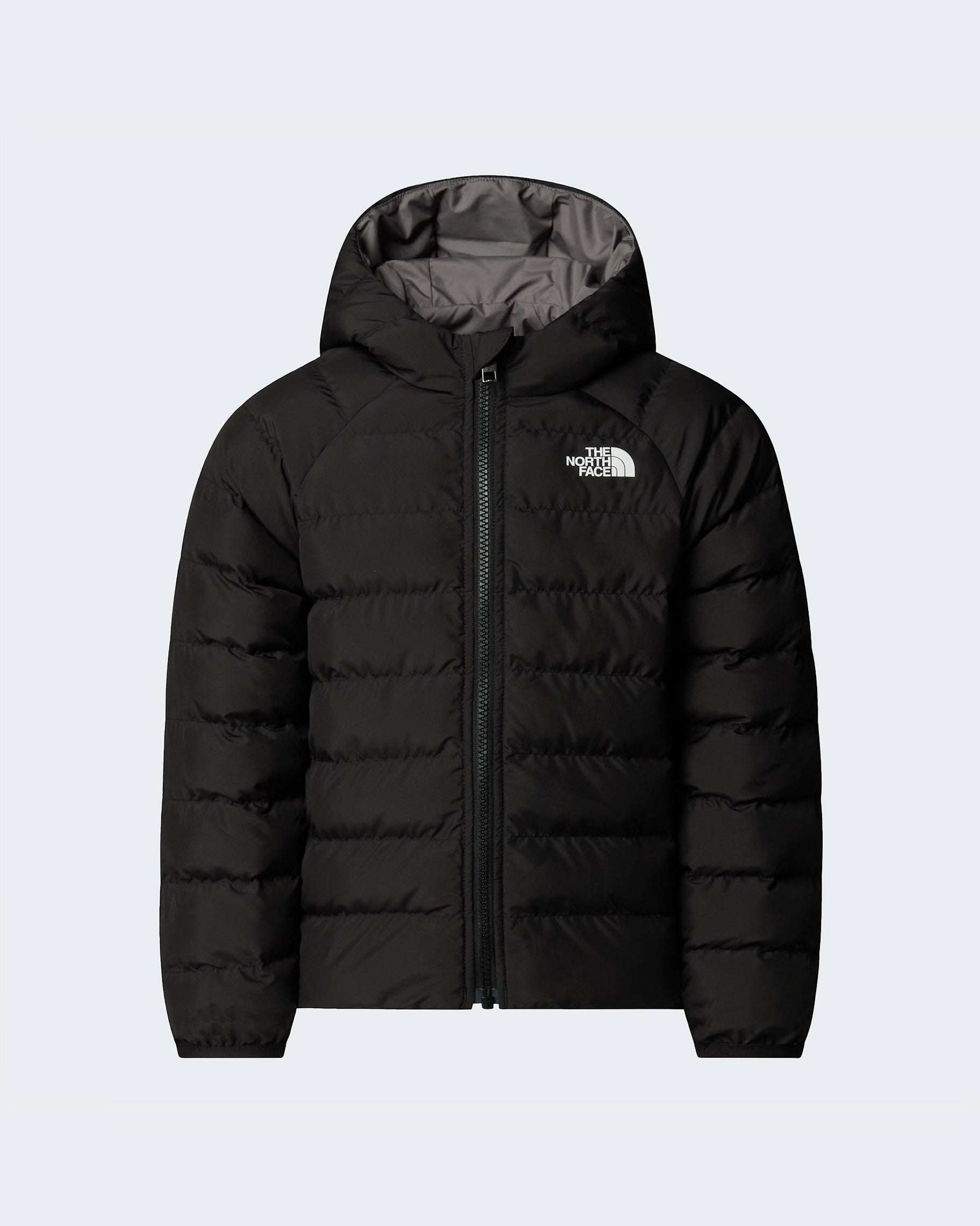 Giacca reversibile imbottita nera con cappuccio Follower SRL The North Face, design trapuntato e logo bianco