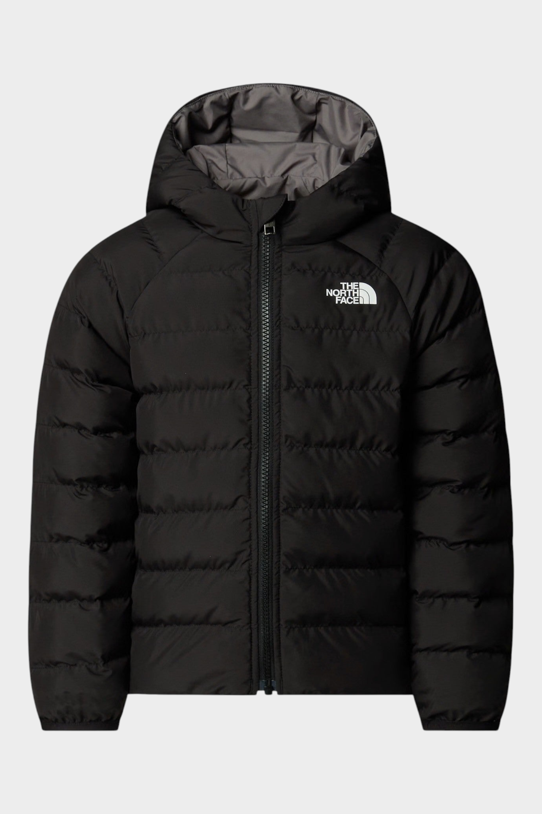 Giacca reversibile imbottita nera con cappuccio Follower SRL The North Face, design trapuntato e logo bianco