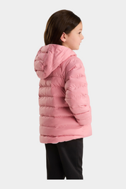 Bambina indossa giacca reversibile rosa The North Face Perrito con cappuccio, vista laterale, Follower SRL
