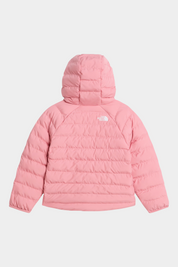 Vista posteriore della giacca reversibile rosa Follower SRL The North Face per bambina con cappuccio imbottito