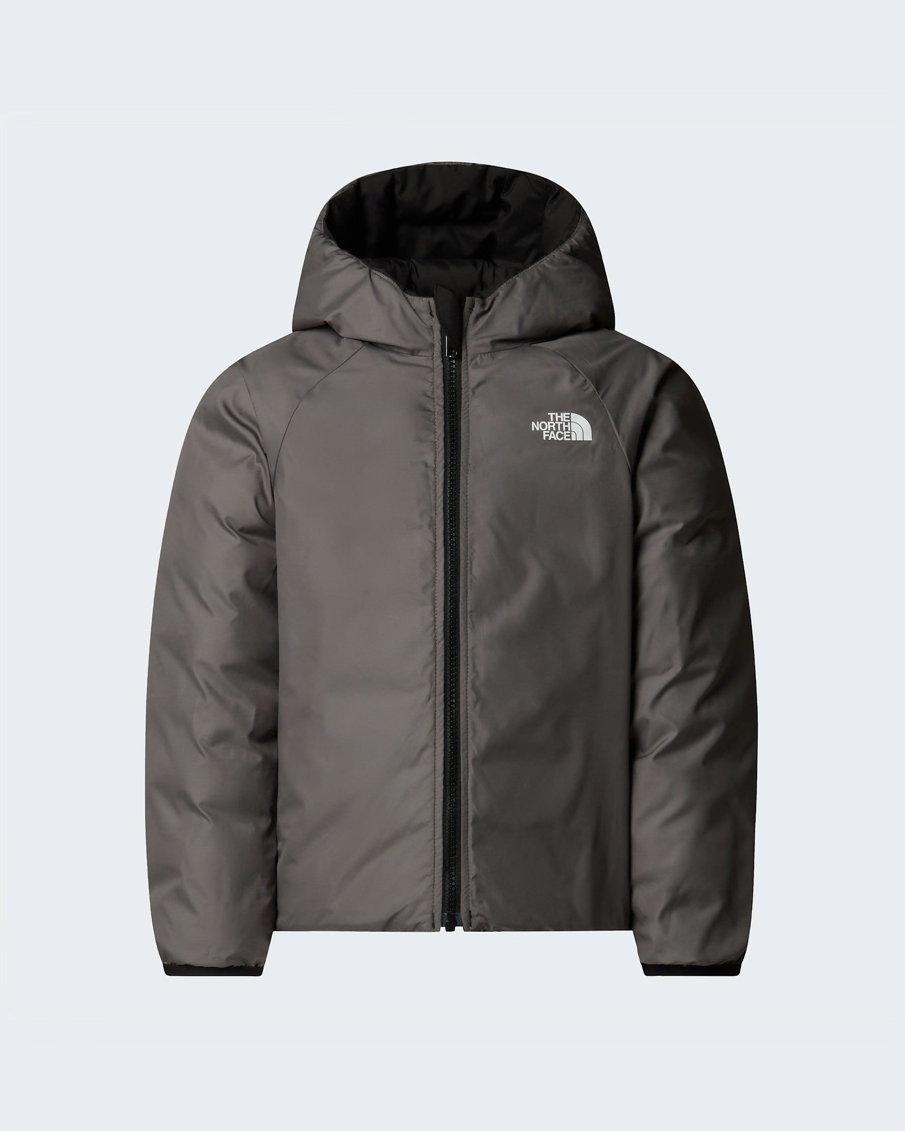 Giacca reversibile imbottita con cappuccio Follower SRL The North Face in grigio scuro e nero con logo frontale