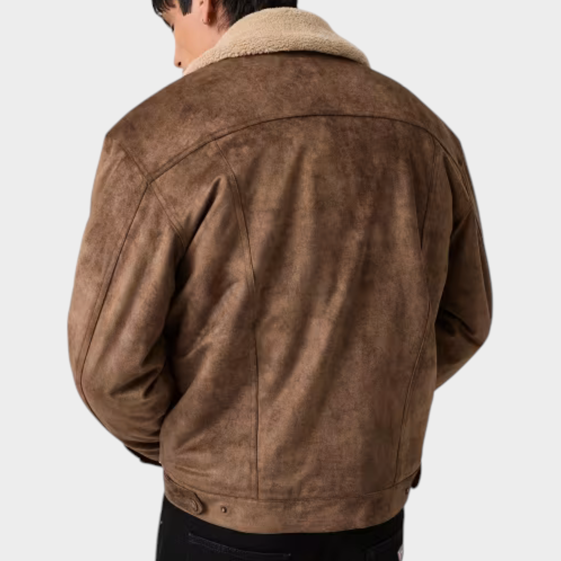 Giacca Follower SRL in similpelle marrone effetto scamosciato con colletto in pelliccia sintetica vista posteriore