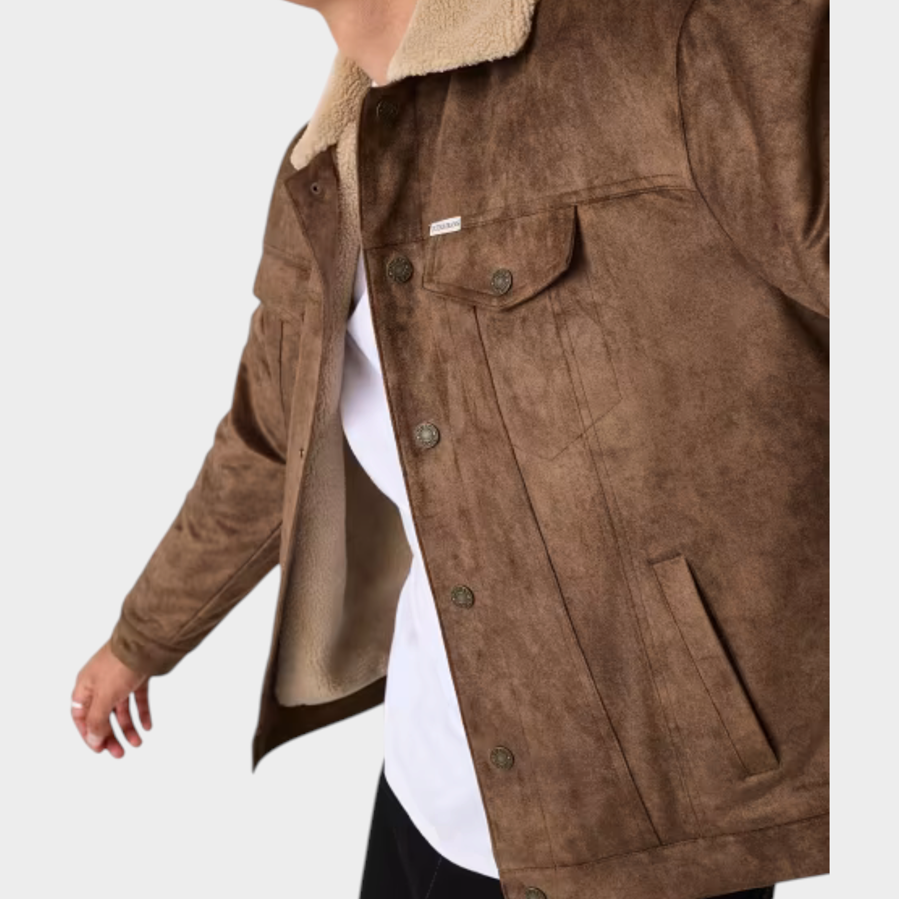 Giacca Follower SRL in similpelle marrone da uomo con colletto in pelliccia sintetica e chiusura a bottoni