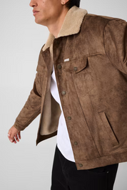 Giacca Follower SRL in similpelle marrone da uomo con colletto in pelliccia sintetica e chiusura a bottoni