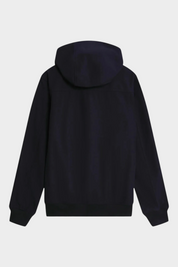 Vista posteriore della giacca softshell blu con cappuccio LYLE & SCOTT venduta da Follower SRL