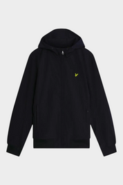 Giacca softshell blu da uomo Follower SRL con cappuccio, chiusura a zip e logo giallo sul petto