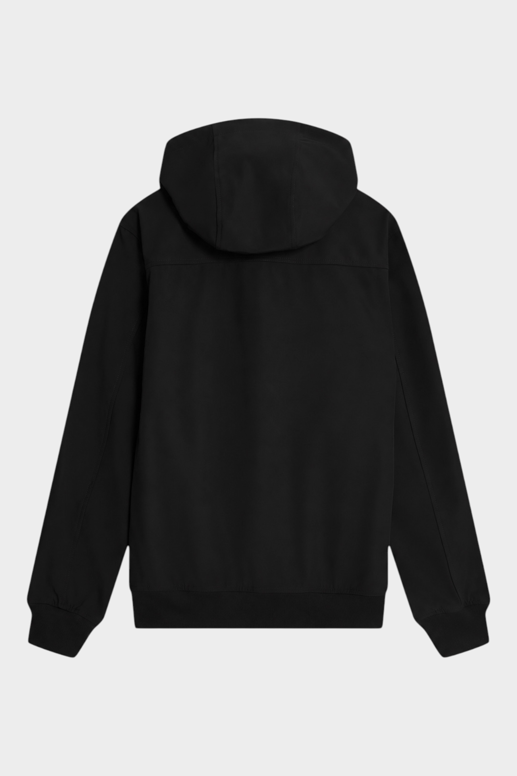 Vista posteriore della giacca softshell nera con cappuccio Follower SRL, realizzata in materiale tecnico resistente.