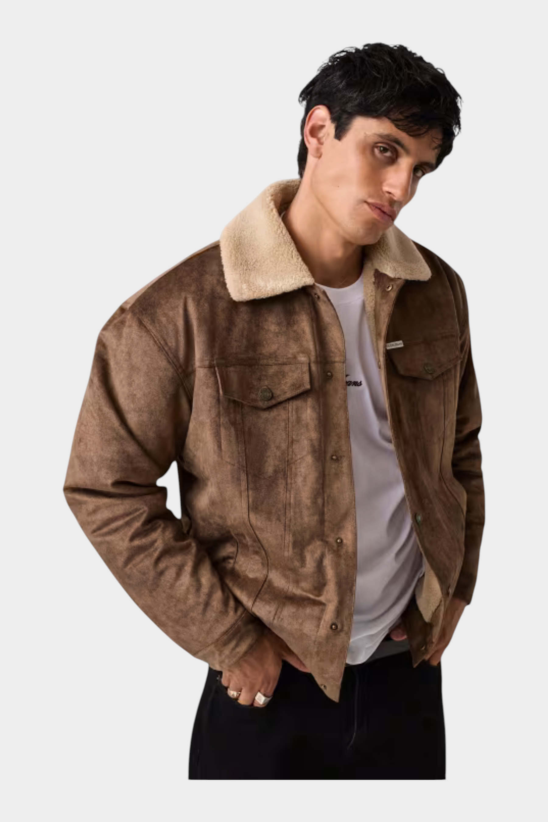 Giacca GUESS da uomo in similpelle scamosciata marrone con colletto in pelliccia sintetica chiara, Follower SRL