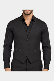Gilet nero elegante da uomo Follower SRL in misto poliestere e viscosa con chiusura monopetto