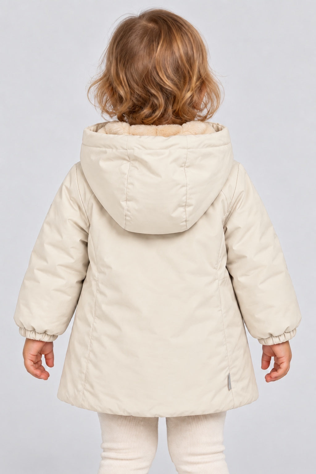 Giubbino Aurelia Follower SRL in velluto color avorio per bambina con cappuccio foderato