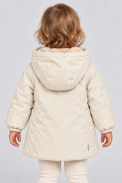 Giubbino Aurelia Follower SRL in velluto color avorio per bambina con cappuccio foderato