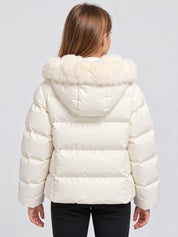 Giubbino Ginan Bambina Bianco SUNS BOARDS di Follower SRL, piumino bianco con cappuccio e bordo in pelliccia sintetica