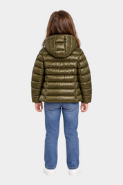 Bambina indossa giubbino invernale verde Blauer in nylon idro rip con cappuccio, proposto da Follower SRL