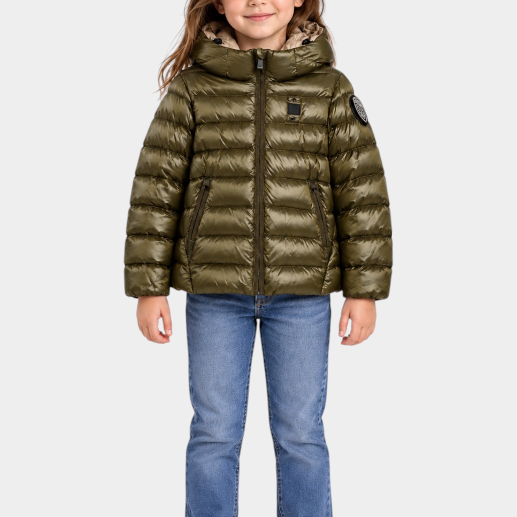 Bambina indossa giubbino invernale verde Blauer in nylon idro rip con cappuccio, proposto da Follower SRL