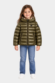 Bambina indossa giubbino invernale verde Blauer in nylon idro rip con cappuccio, proposto da Follower SRL