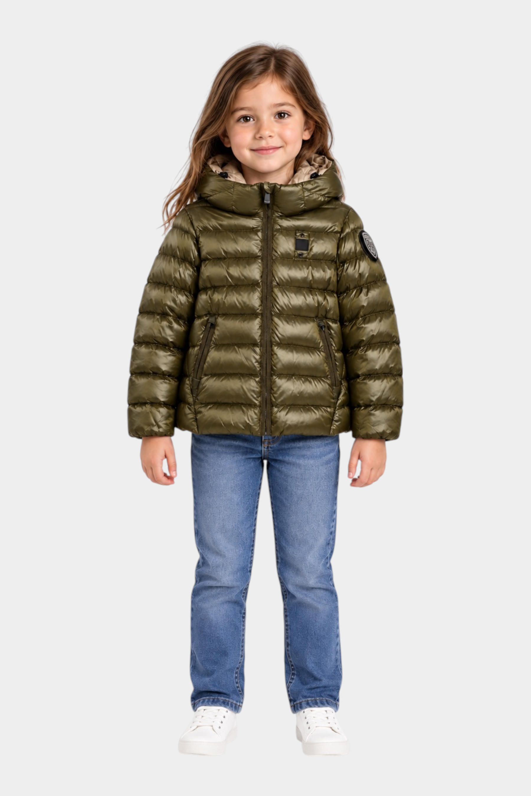 Bambina indossa giubbino invernale verde Blauer in nylon idro rip con cappuccio, proposto da Follower SRL