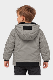 Giubbino Follower SRL Aurelia in velour grigio per bambino con cappuccio e dettagli neri a contrasto