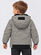 Giubbino Follower SRL Aurelia in velour grigio per bambino con cappuccio e dettagli neri a contrasto