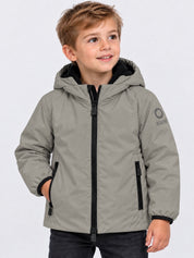 Giubbino Aurelia Follower SRL in velluto grigio per bambino con cappuccio e chiusura a zip