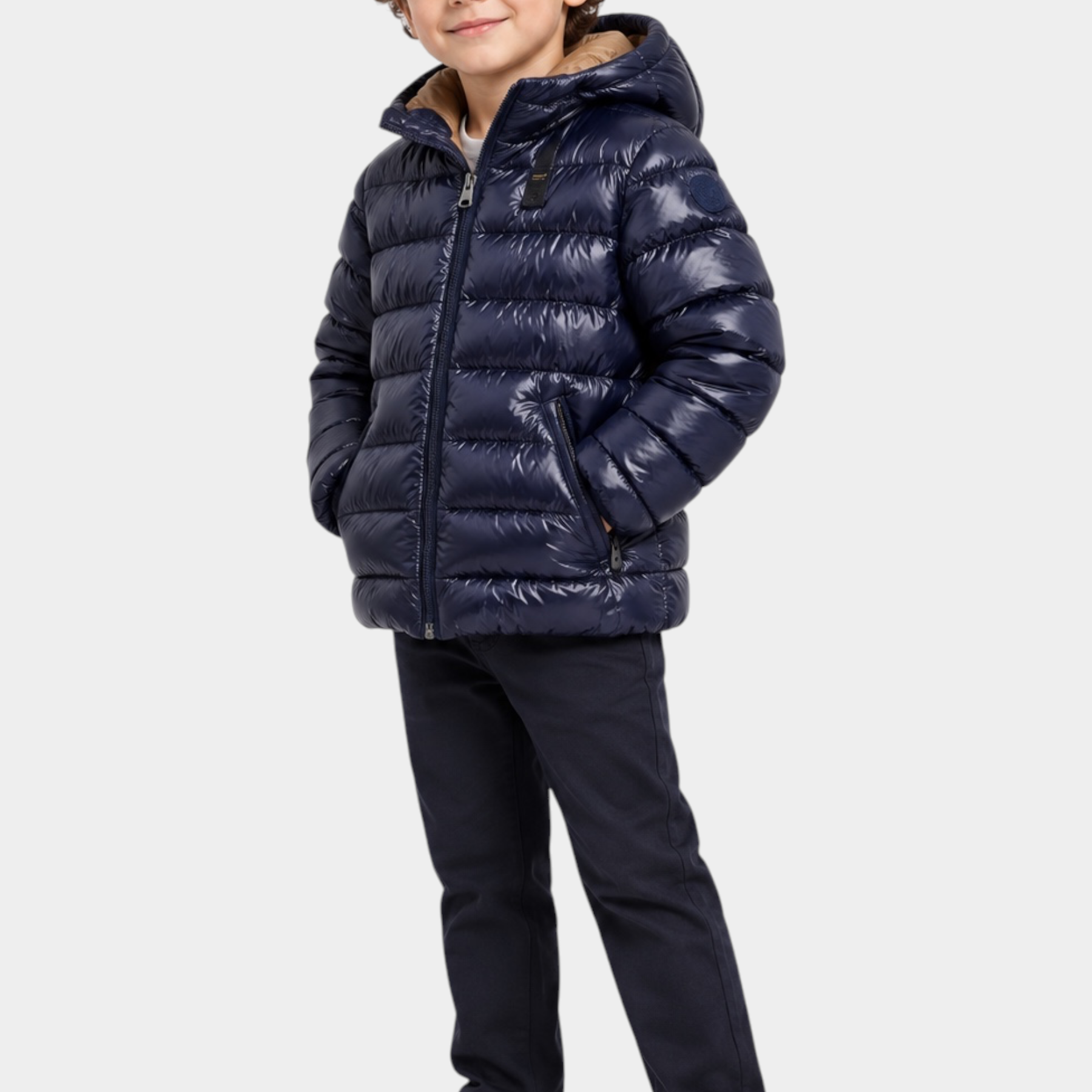 Bambino indossa giubbino Follower SRL Blauer blu in nylon trapuntato con cappuccio e imbottitura Sorona Aura