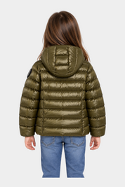 Giubbino invernale Follower SRL Blauer verde in nylon trapuntato con cappuccio per bambina vista posteriore
