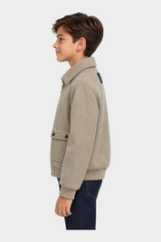 Giubbino bomber beige Follower SRL per bambino con colletto classico e tasche frontali, vista laterale