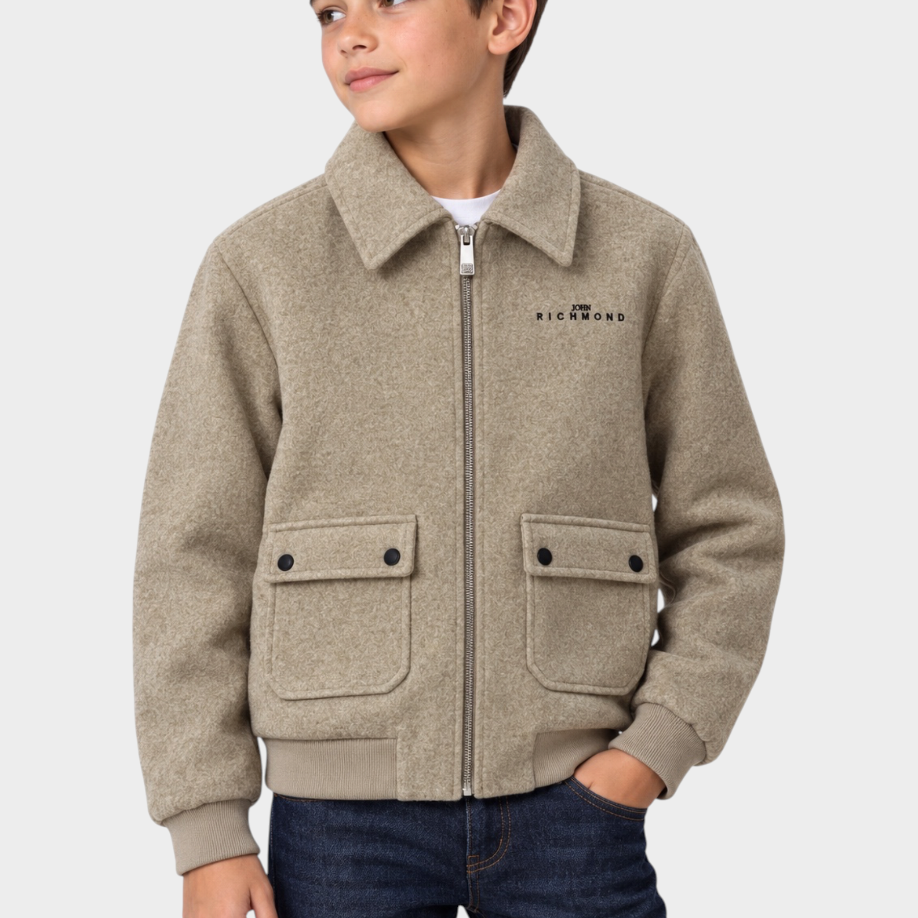 Giubbino bomber Follower SRL Sultan per bambino in lana beige con chiusura a zip e tasche frontali