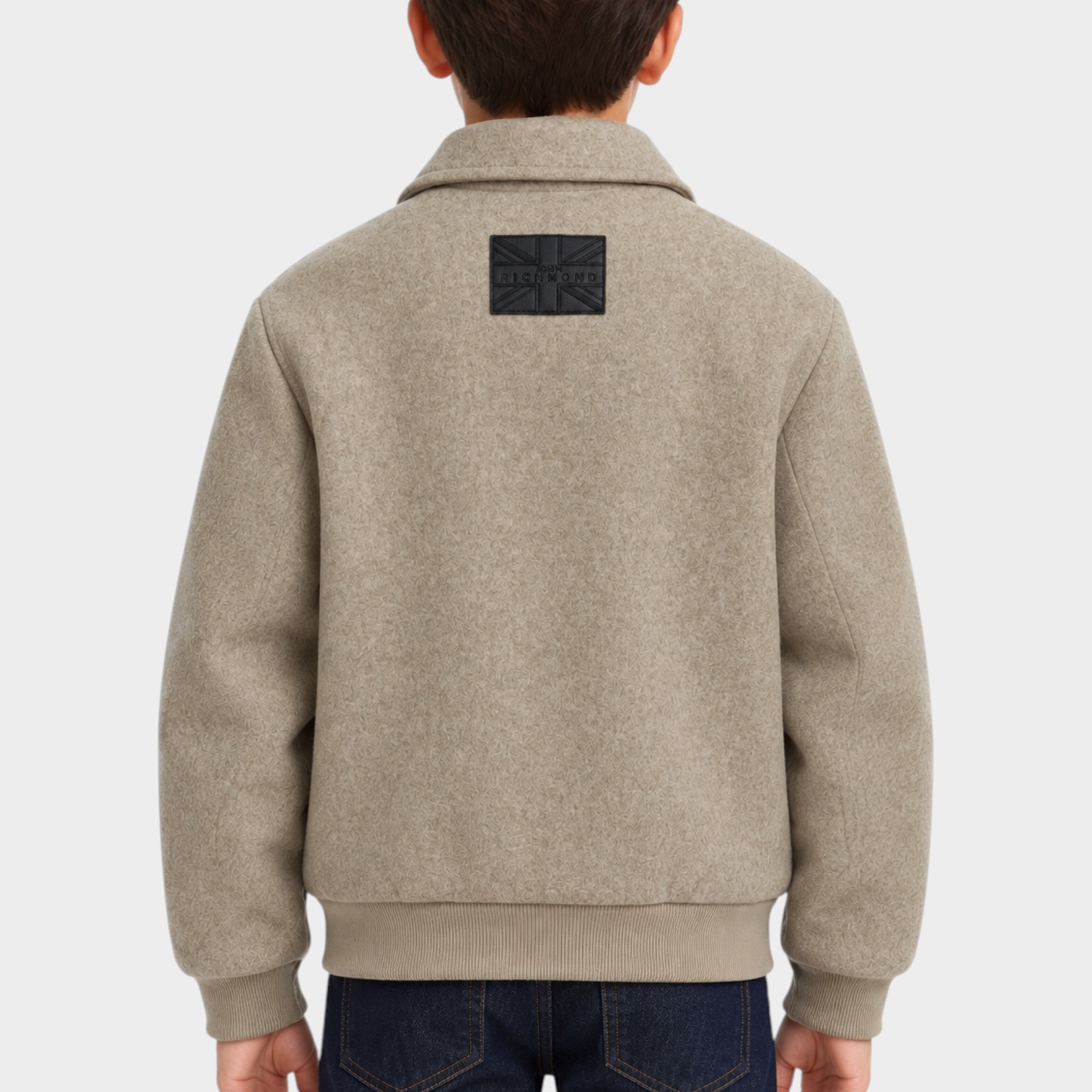 Giubbino bomber beige Follower SRL per bambino con patch logo posteriore, vista posteriore