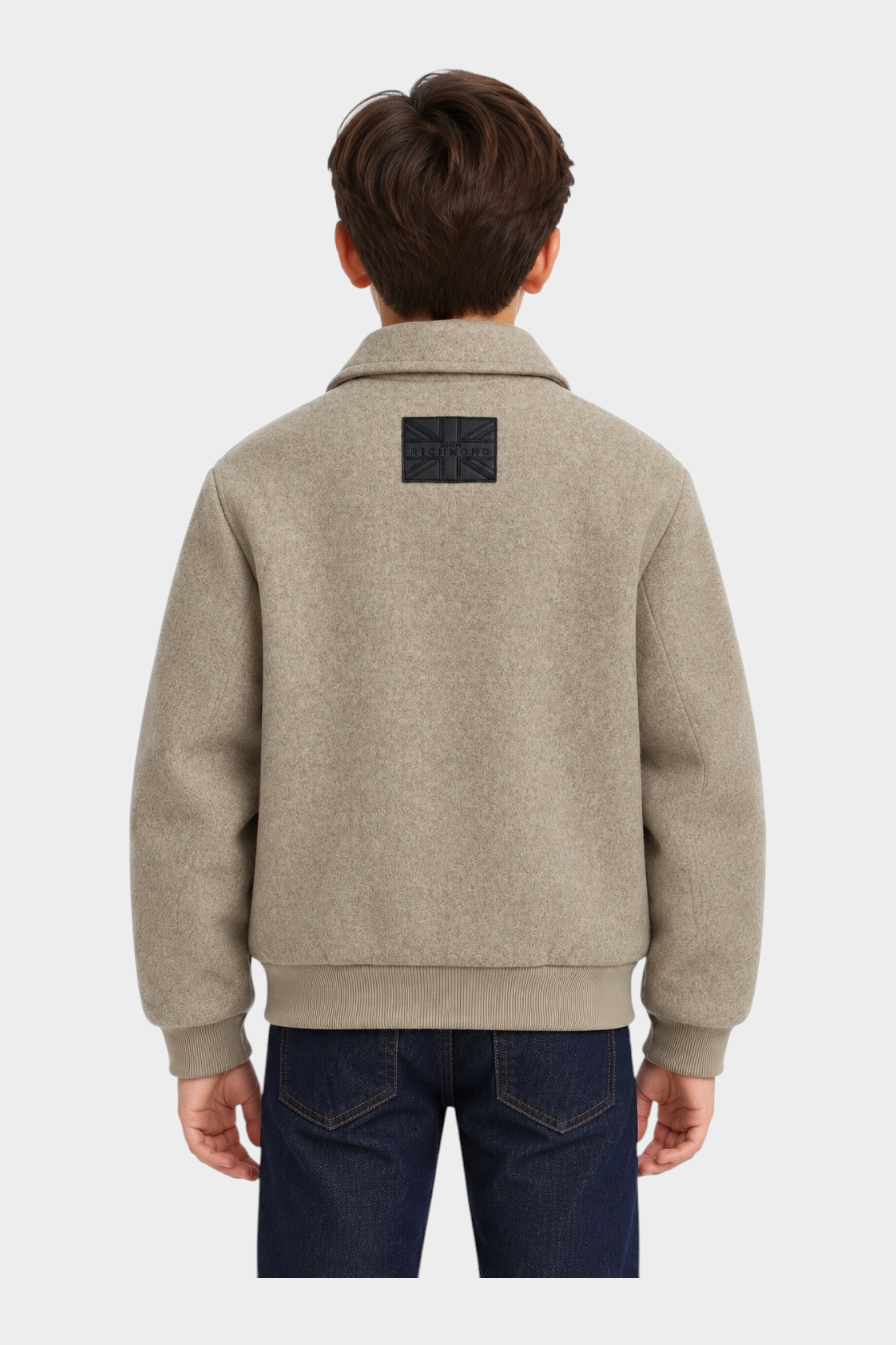Giubbino bomber beige Follower SRL per bambino con patch logo posteriore, vista posteriore