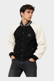 Giubbino bomber Follower SRL nero con maniche in sherpa bianco e chiusura a bottoni automatici