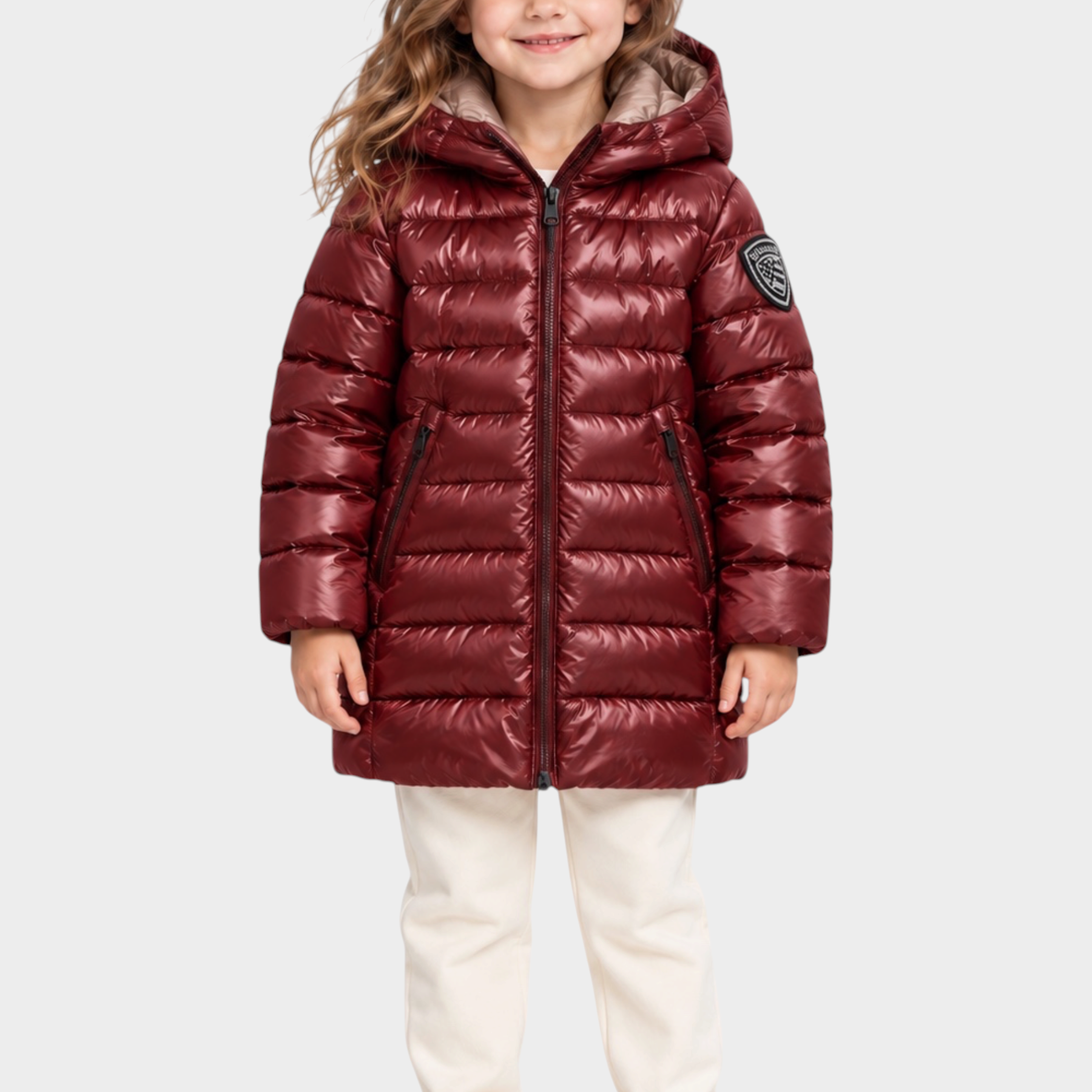 Bambina indossa giubbino lungo trapuntato marrone BLAUER con cappuccio, proposto da Follower SRL